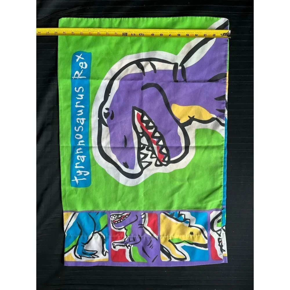 VTG Dinosaur Pillowcase Triceratops T Rex Kids Bedding Colorful Retro
